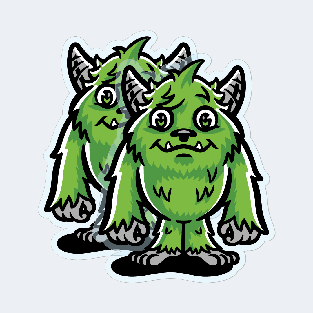 Cartoon green monsters with horns on a light gray background