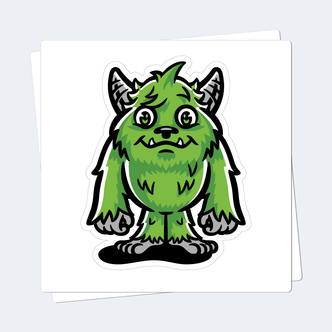 Green cartoon monster with horns on a white background