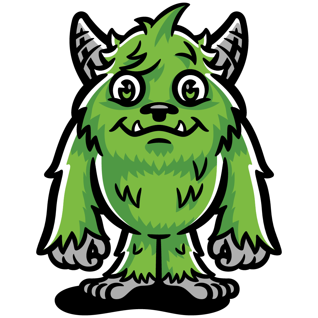 Cartoon green monster with horns on a white background