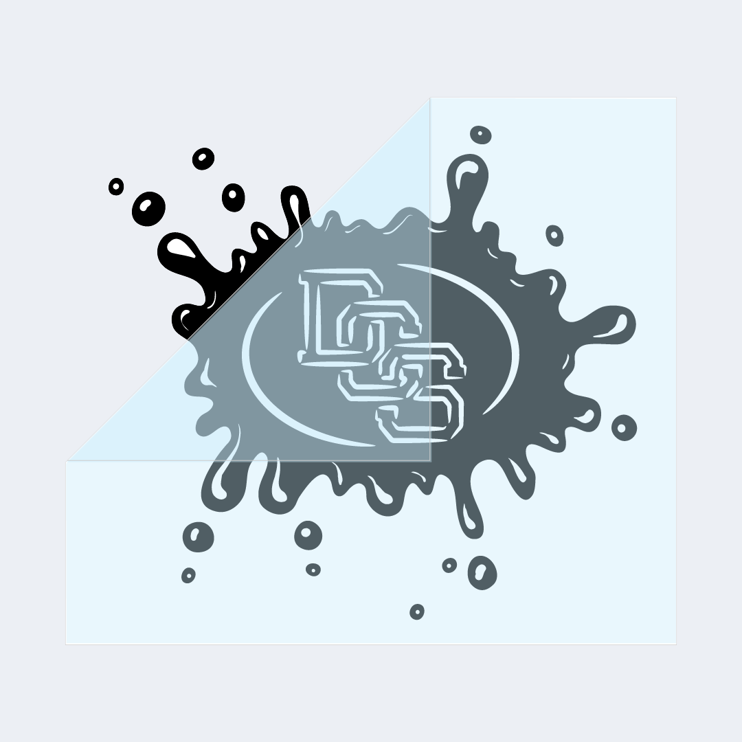 Logo with water droplets and splashes on a light gray background