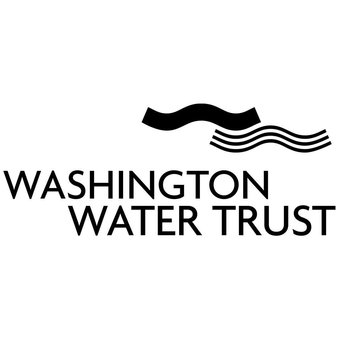 Logo of the Washington Water Trust with text and water droplet design on a white background