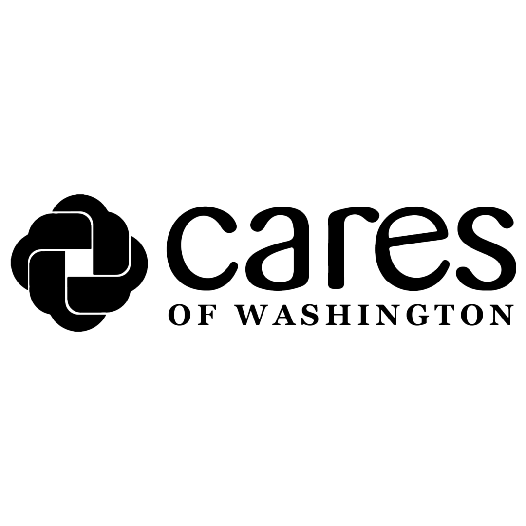 Logo of 'cares of Washington' with a black design element on a white background