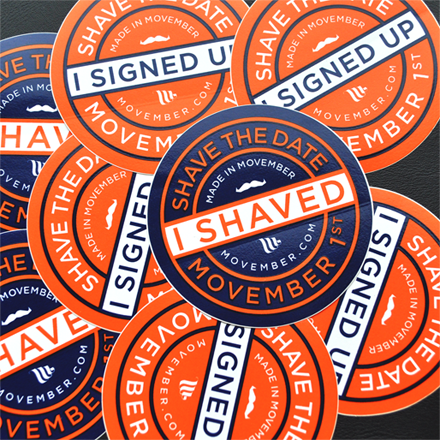 Collection of 'Shave the Date' stickers for Movember on a dark background